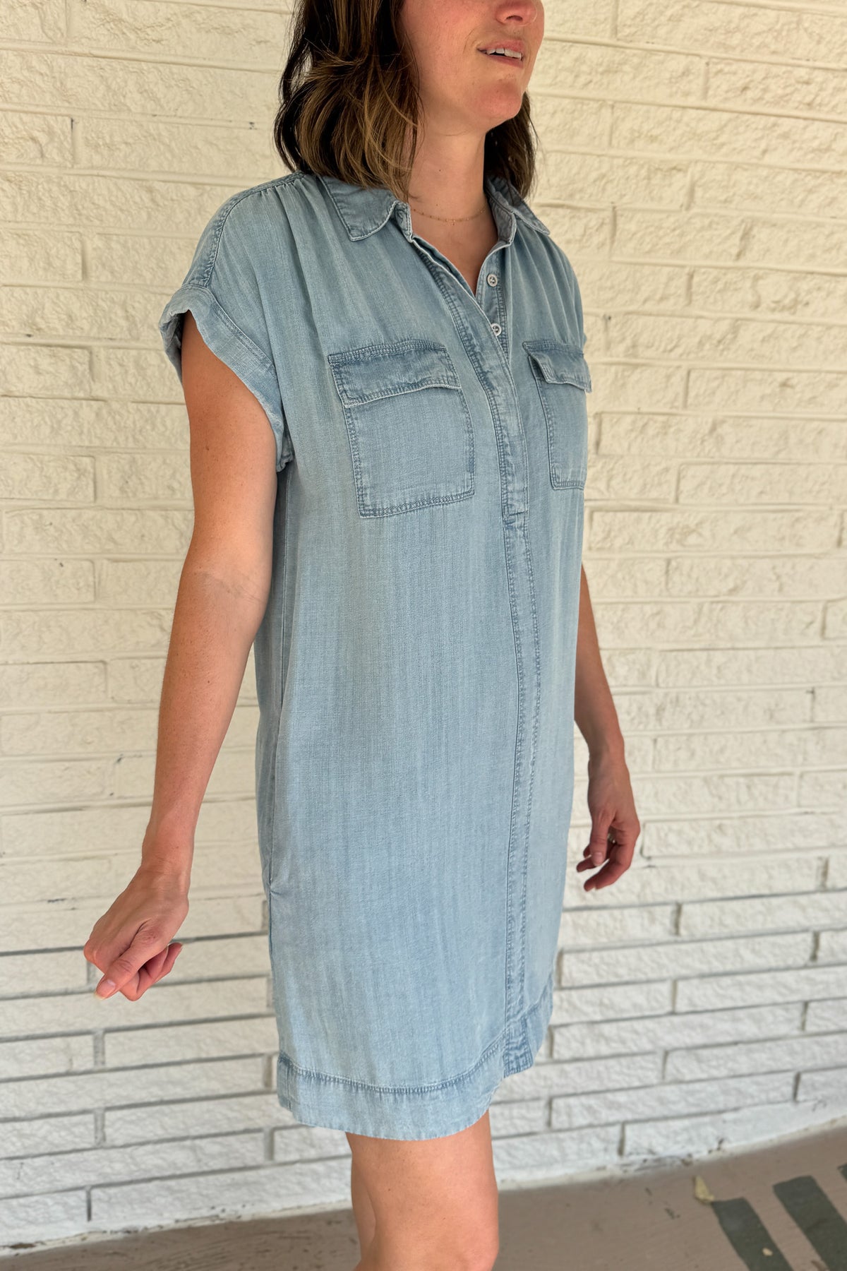 women’s tencel dress, lightweight denim look dress, soft tencel shirt dress, casual women’s dress, effortless women’s fashion, sustainable women’s clothing, boutique dresses online, women’s clothing boutique Blanco TX, boutique dresses Blanco Texas, Cotton & Cashmere women’s fashion, casual chic dresses for women, breathable summer dresses, women’s clothing online USA  