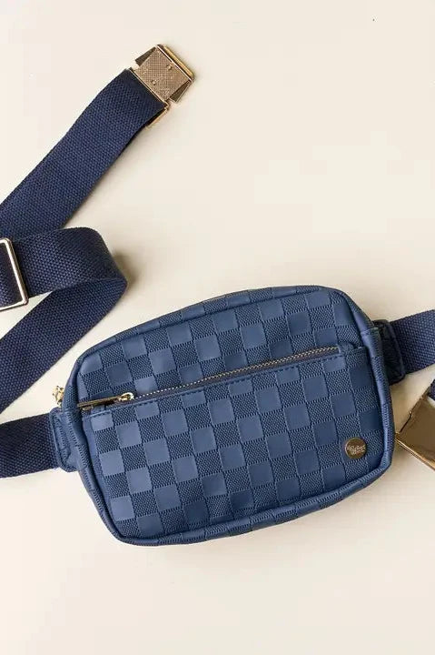 urban check belt bag navy