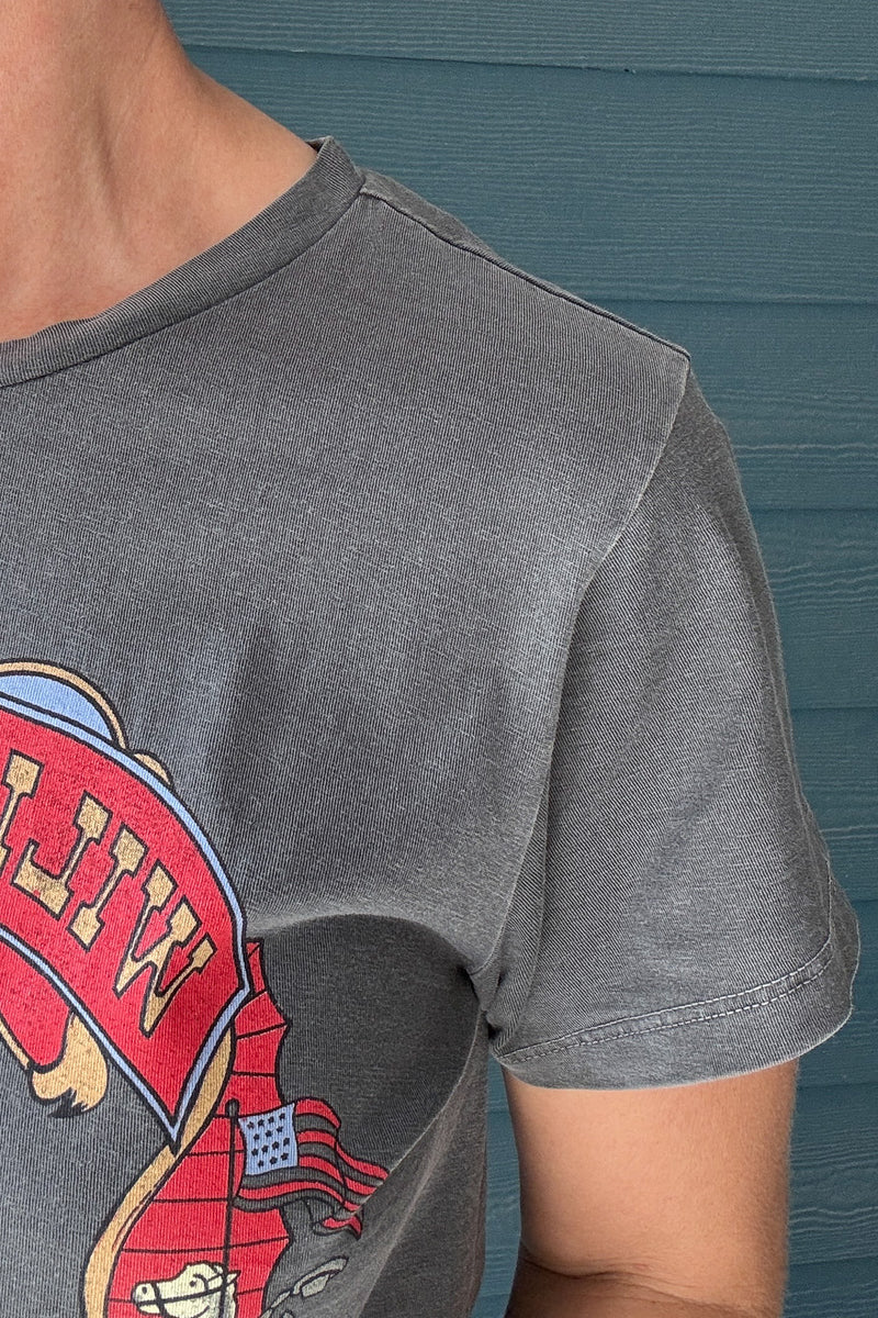 Vintage-inspired Willie Nelson graphic T-shirt in charcoal gray cotton by sustainable clothing brand People of Leisure.