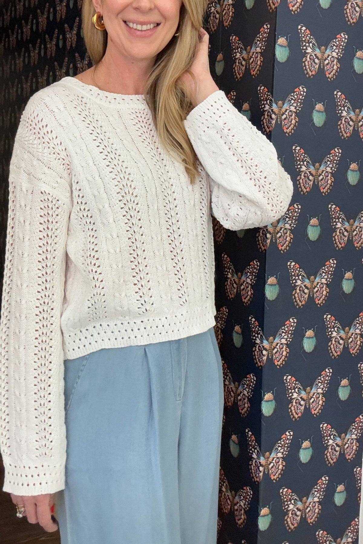 White Open Knit Sweater - Cotton & Cashmere