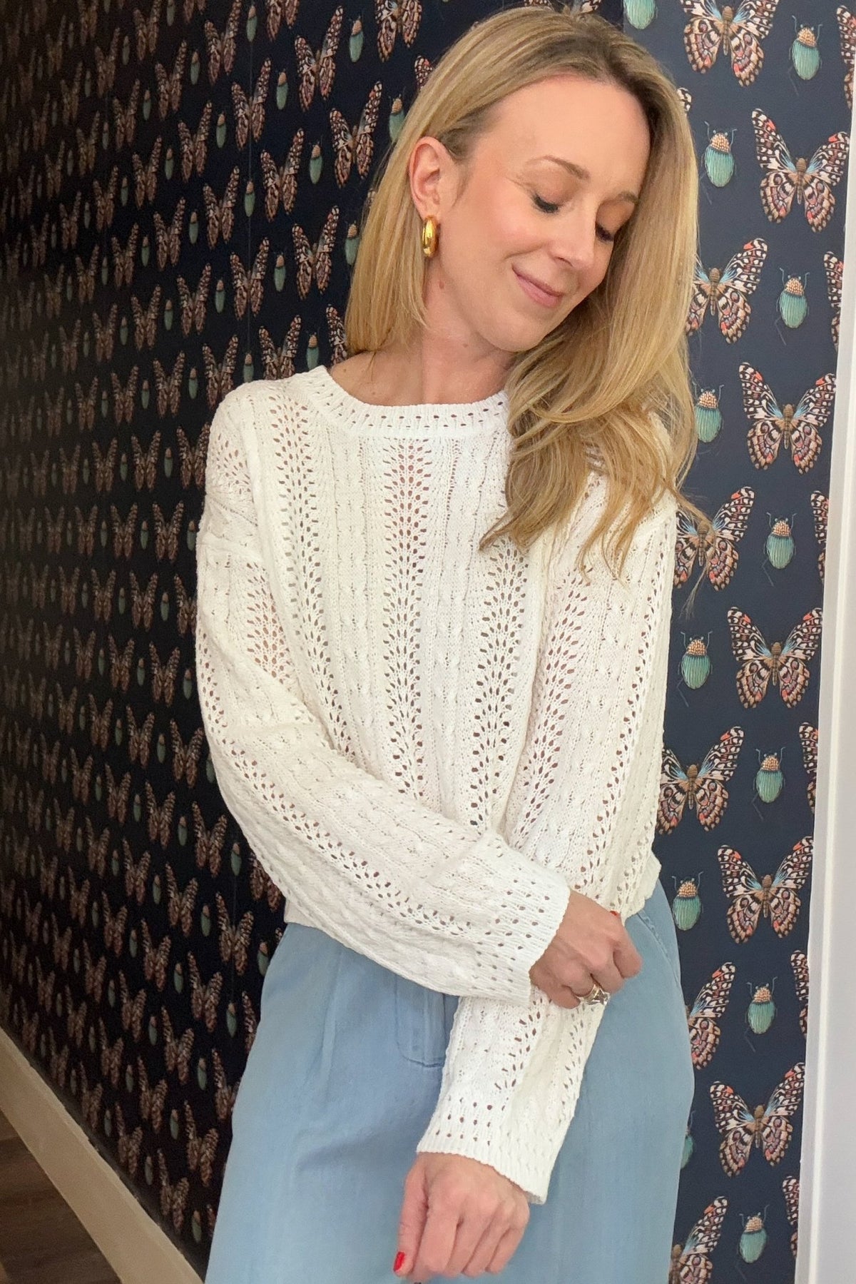 White Open Knit Sweater - Cotton & Cashmere