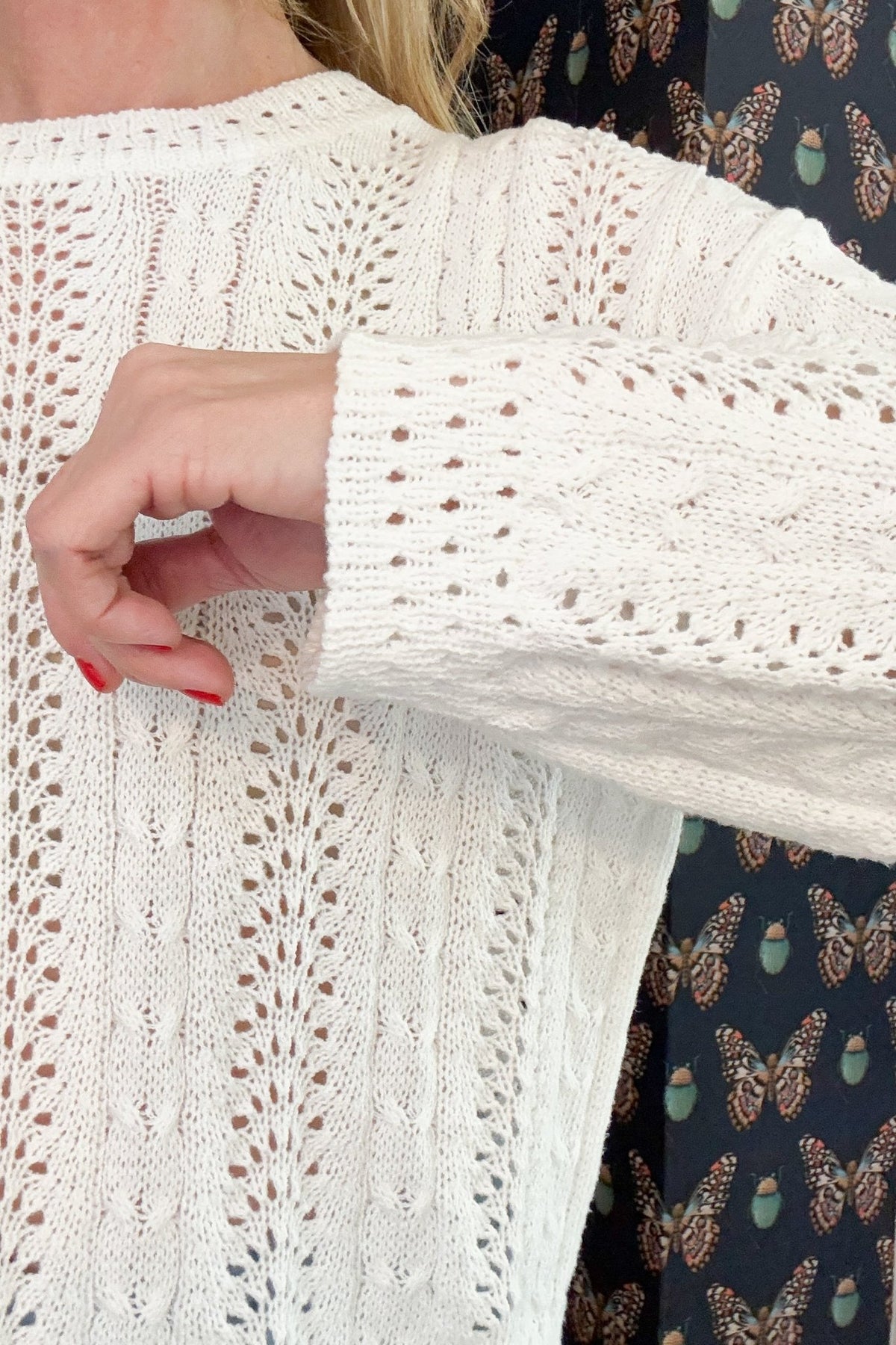 White Open Knit Sweater - Cotton & Cashmere