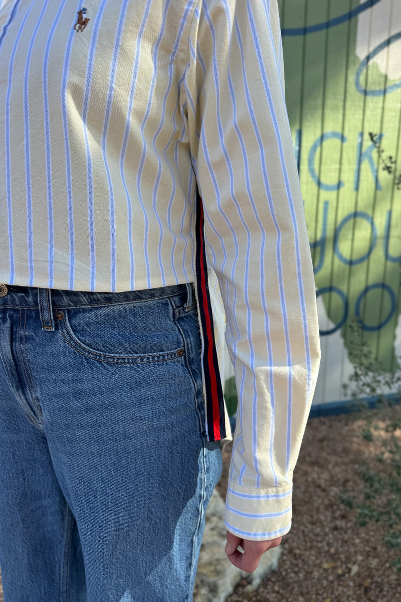 The modern Stormy button-down is designed to move with you for an easy, elevated feel. The cropped front flows into a longer back for a flattering high-low shape that adds interest to a classic style. Finished details give this piece a polished look that works dressed up or casual. Women's fashion boutique Blanco Texas